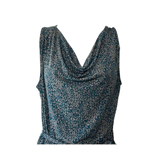 Banana Republic Green & Tan Patterned Sleeveless Cowlneck Tie Waist Dress Medium - Picture 4 of 6